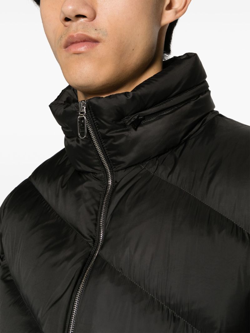Black Ff-print Diagonal-quilted Down Jacket