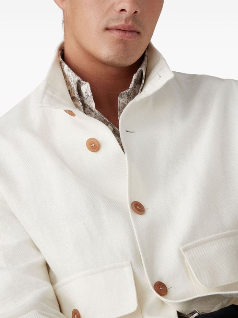 White Twill-weave Bomber Jacket