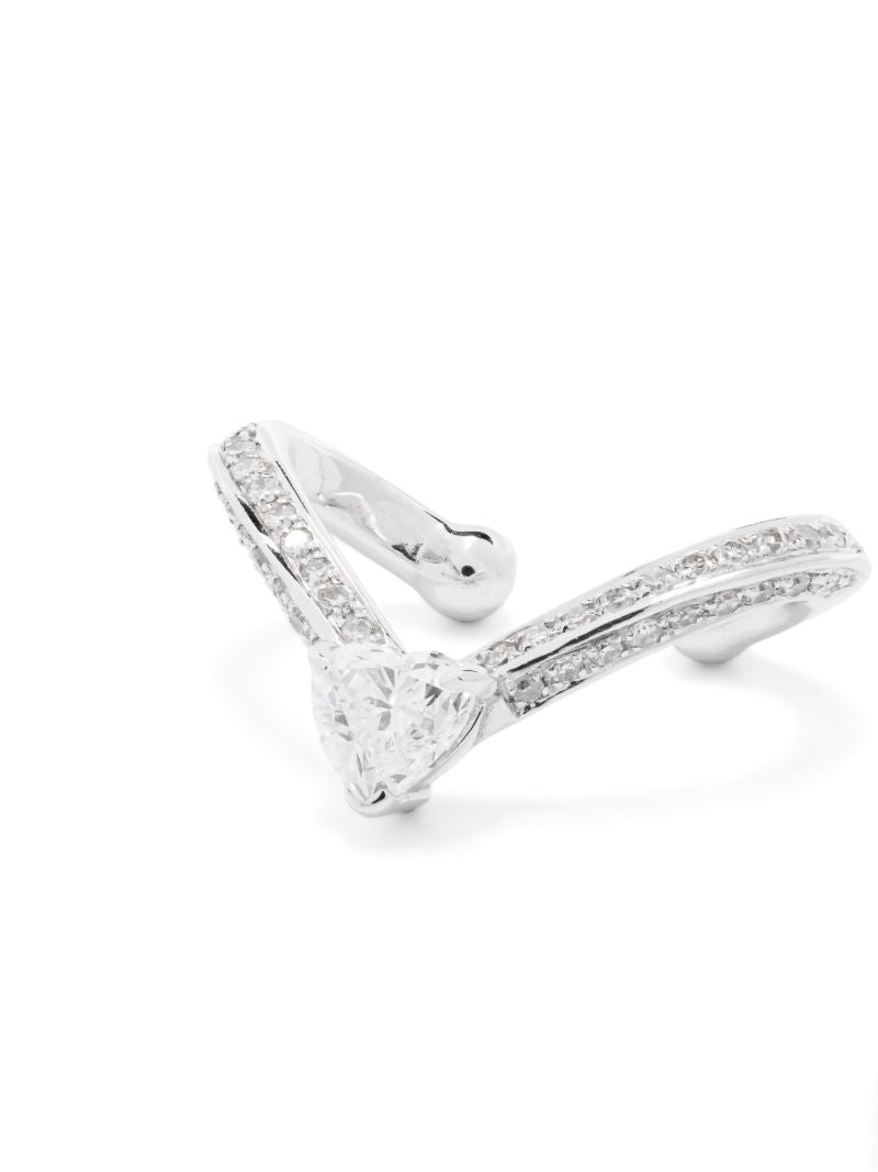 18k White Gold Heart Chevron Diamond Ear Cuff
