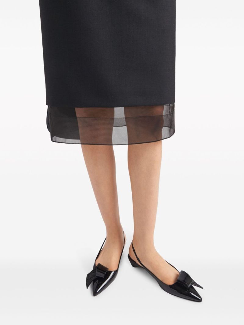 Black Sheer-panelled Wool Midi Skirt