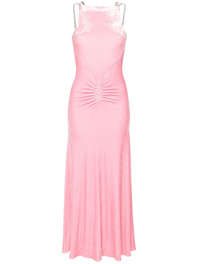 Pink Crystal-embellished Velvet Maxi Dress
