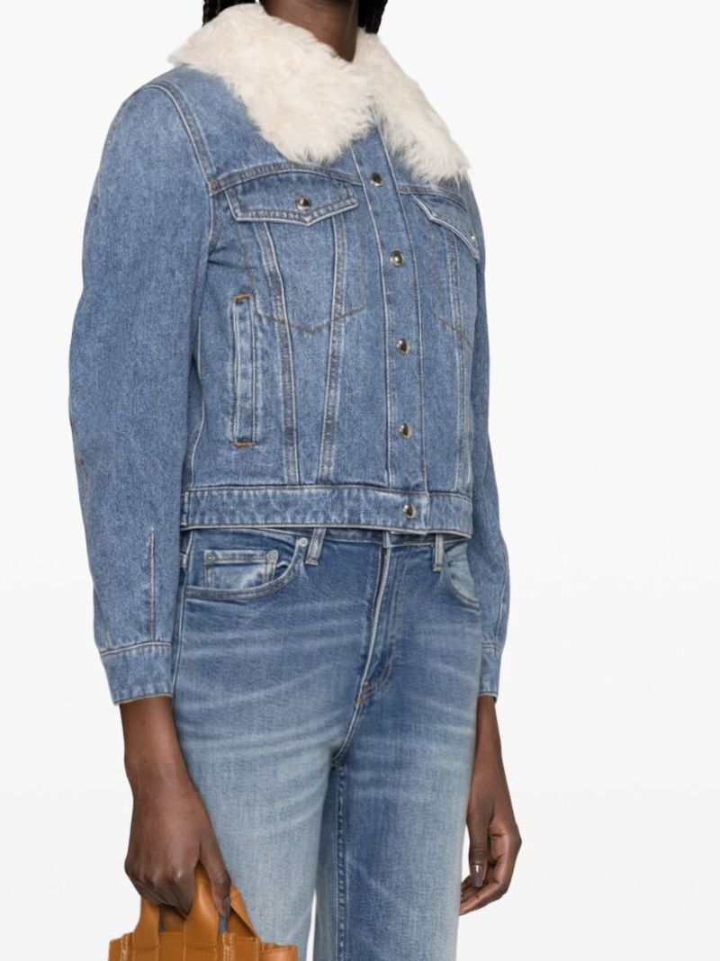 Blue Shearling-collar Denim Jacket