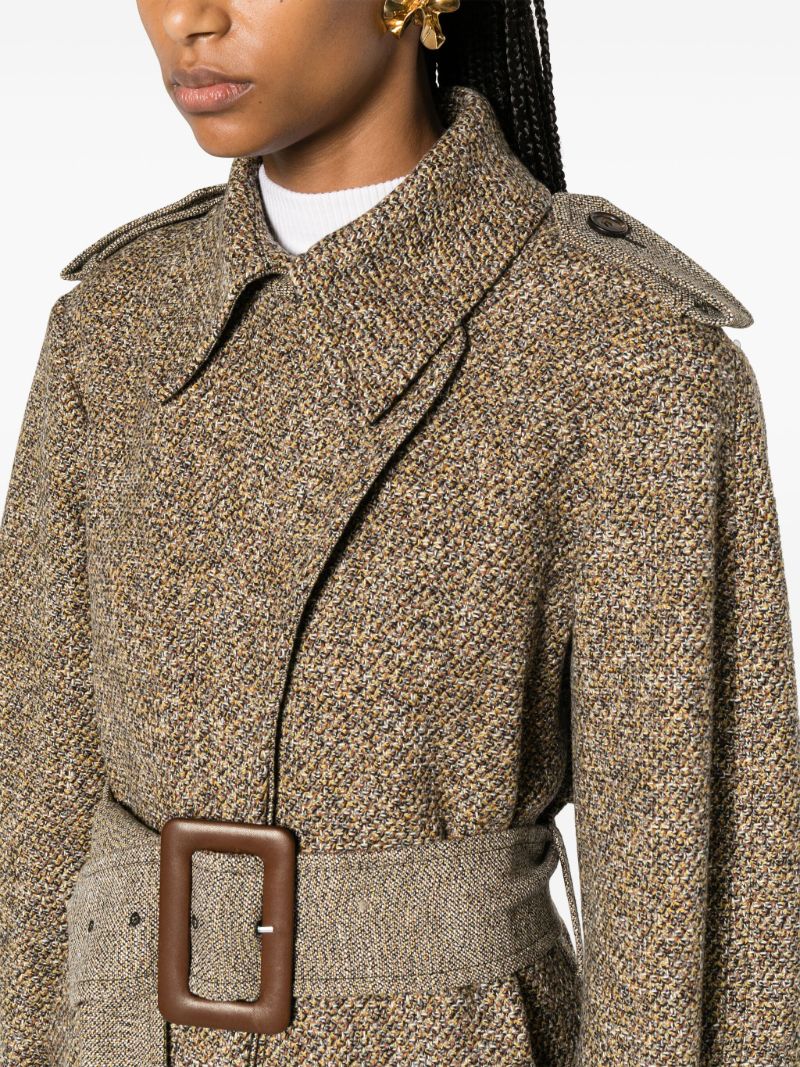 Yellow Belted Tweed Trench Coat