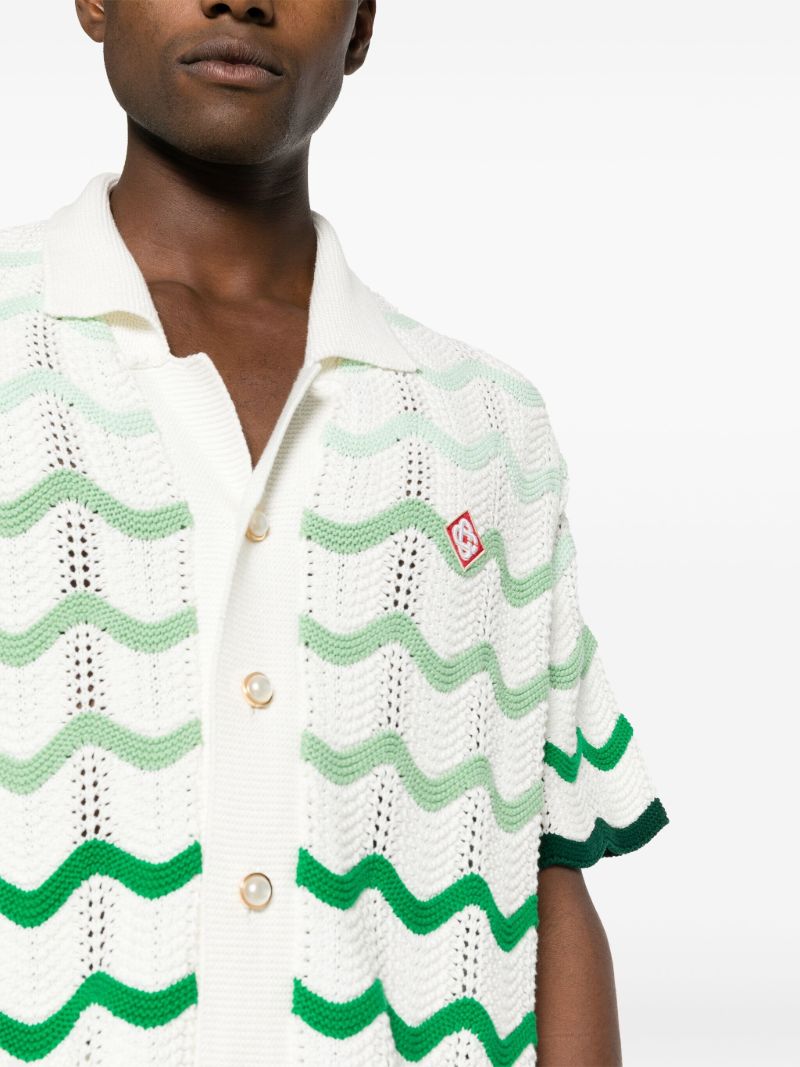 White Gradient-wave Crochet Shirt