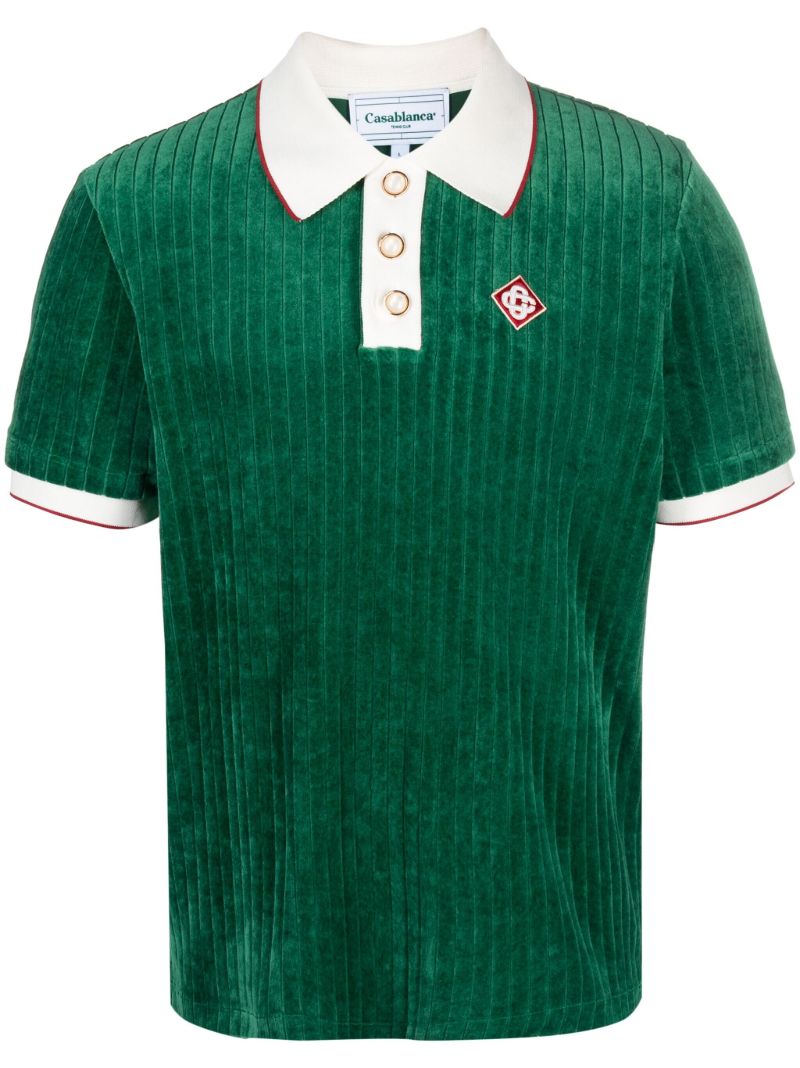 Green Ribbed Velvet Polo Shirt