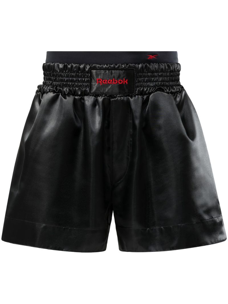 Black Double Waistband Faux-leather Shorts