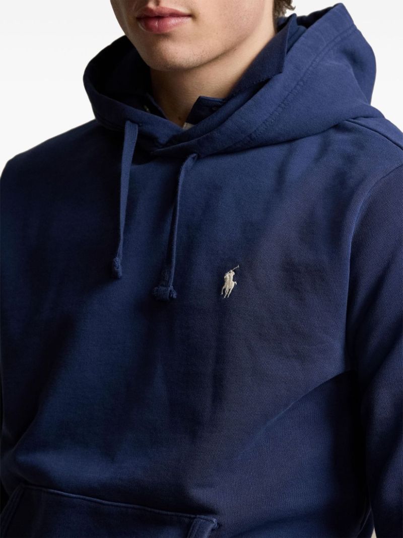 Blue Polo Pony-embroidered Cotton Hoodie