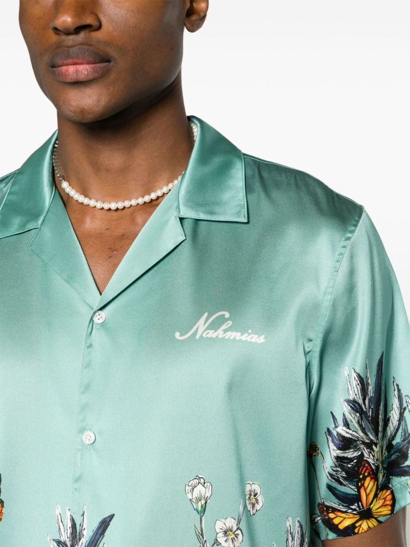 Green Botanical Printed Satin Shirt