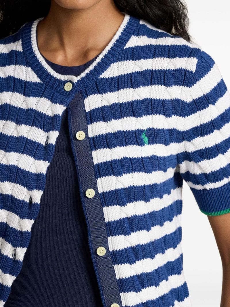 Blue Cable-knit Striped Top