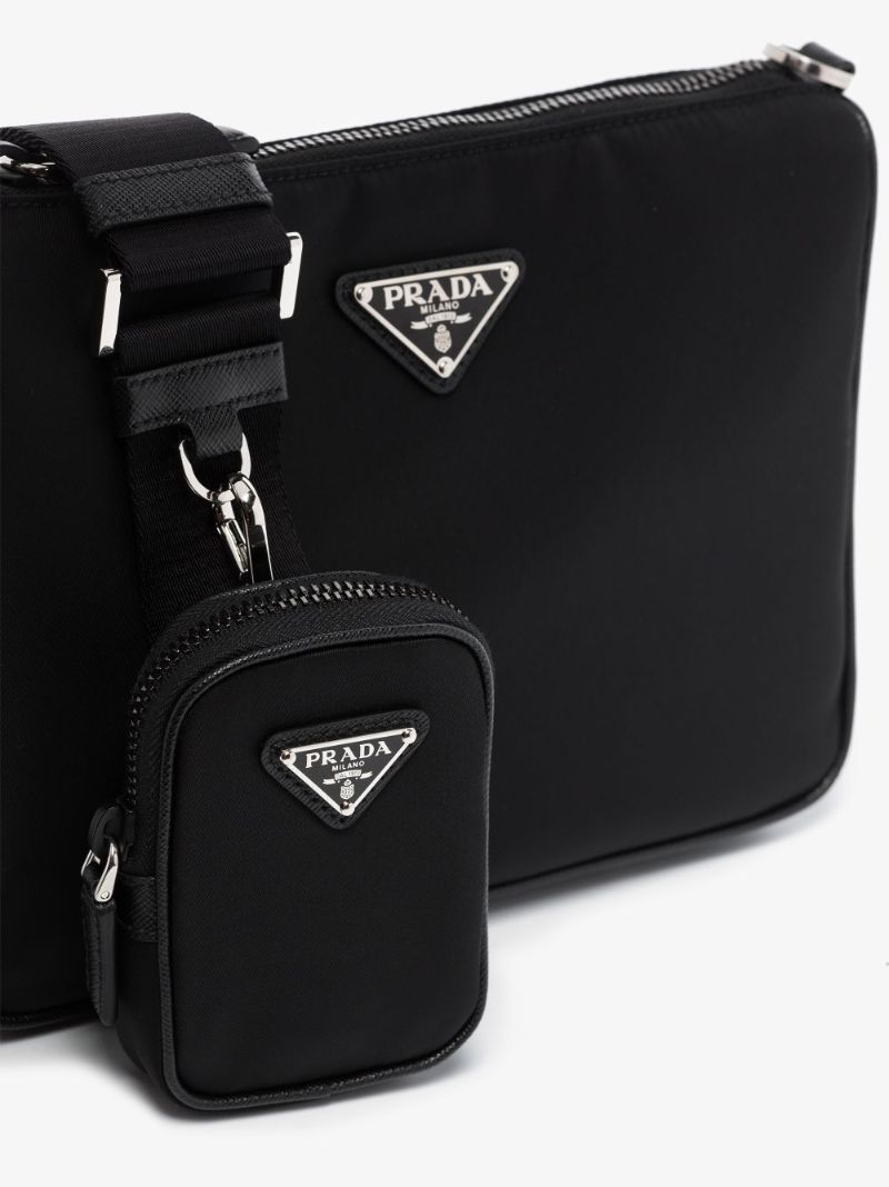 Black Re-nylon Logo Plaque Messenger Bag