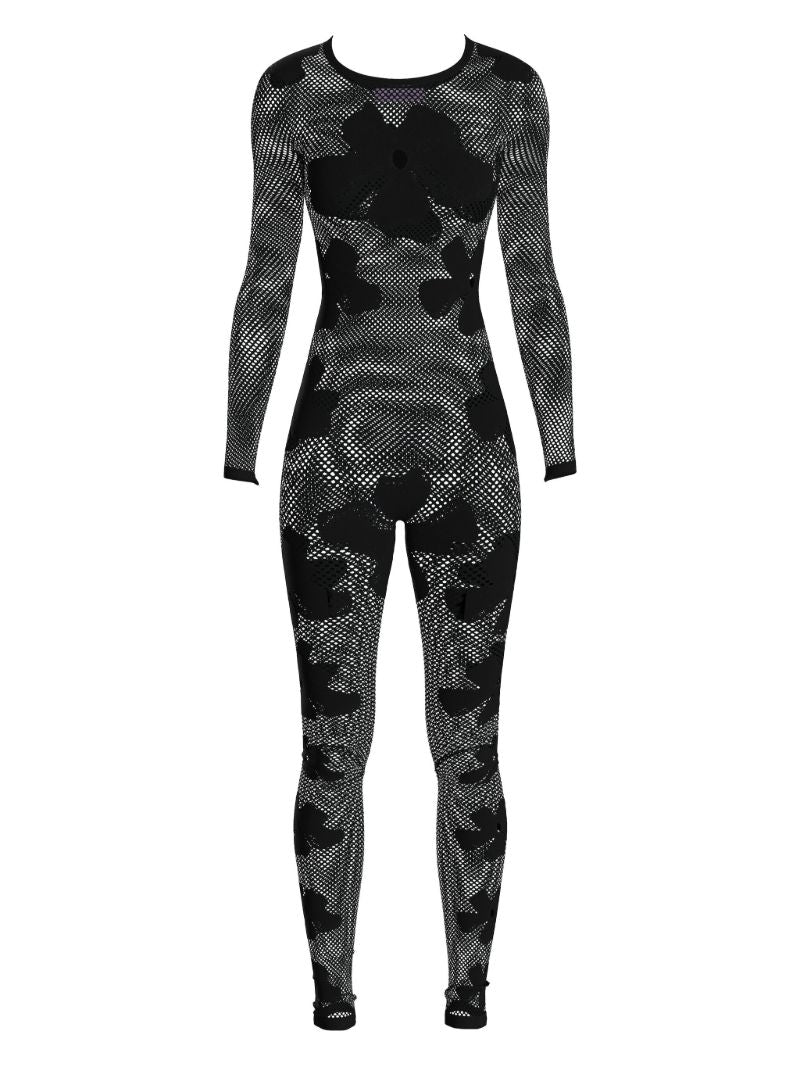 Black Monogram Semi-sheer Jumpsuit