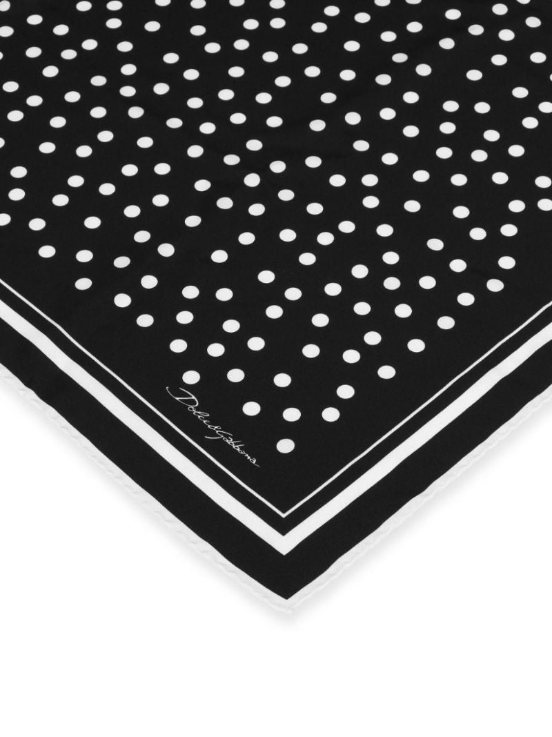 Black Polka Dot Print Silk Scarf
