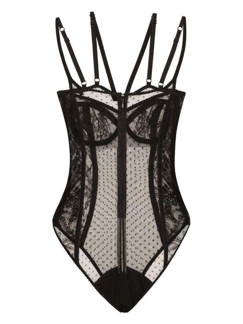 Black Panelled Lace Bodysuit