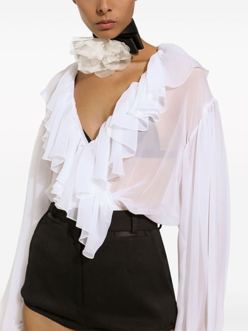 White Ruffled Silk Blouse