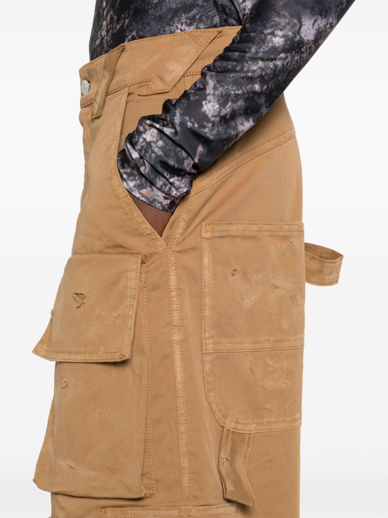 Beige Distressed Cotton Cargo Shorts
