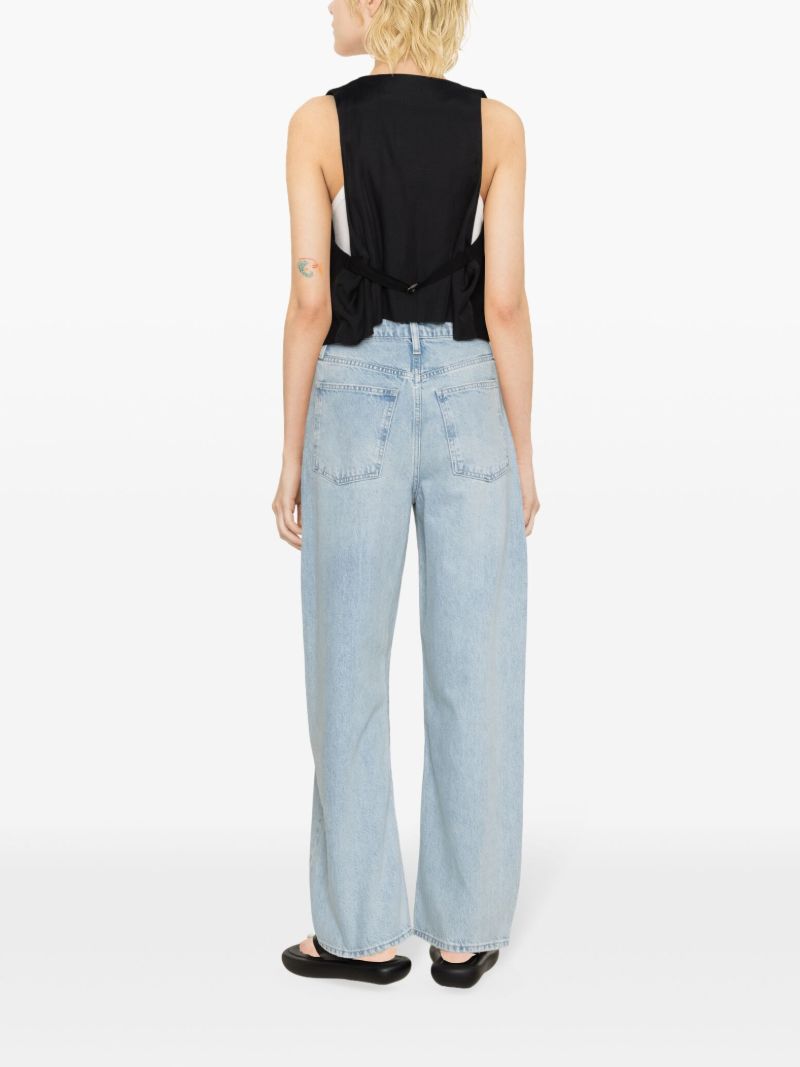 Blue Long Barrel Grind Hem Tapered Jeans