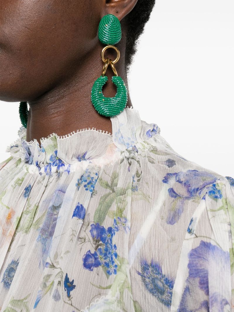 White Natural Garden-print Midi Dress