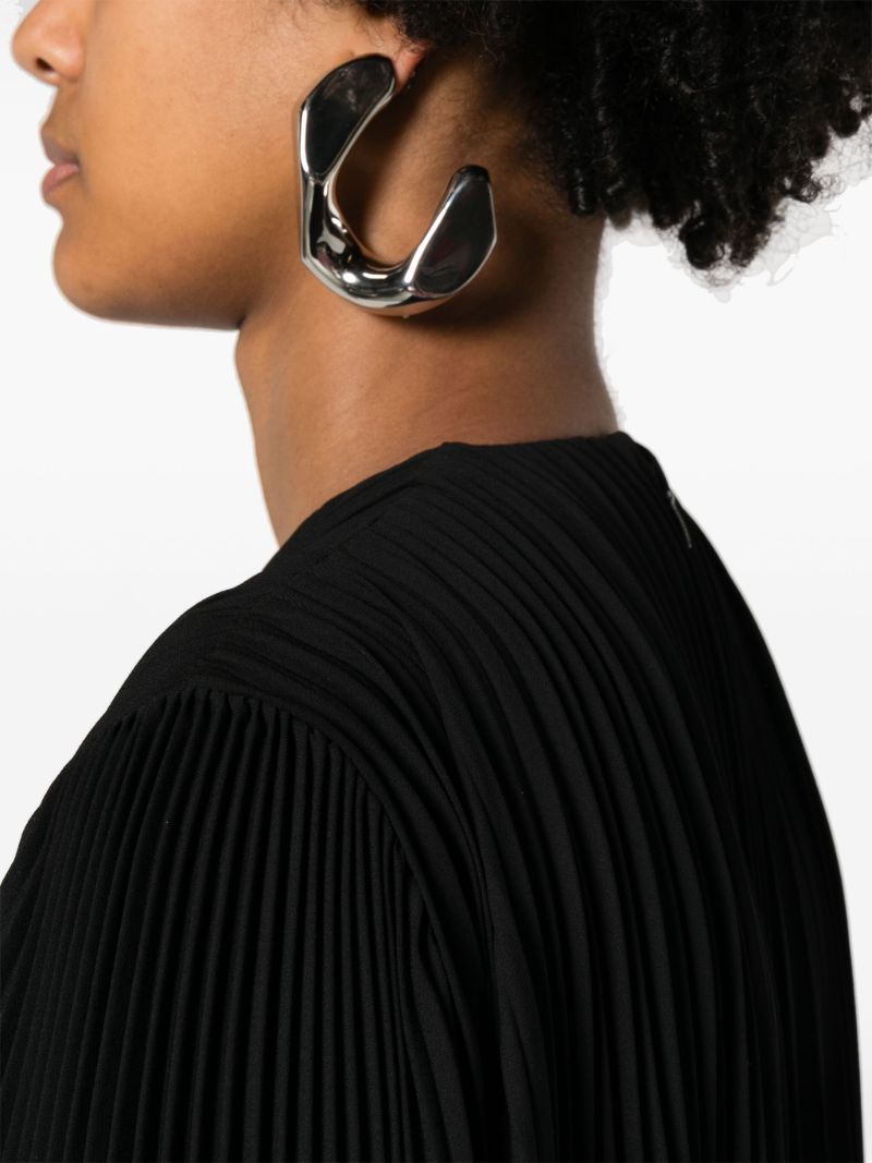 Black Pleated Long-sleeve Maxi Dress