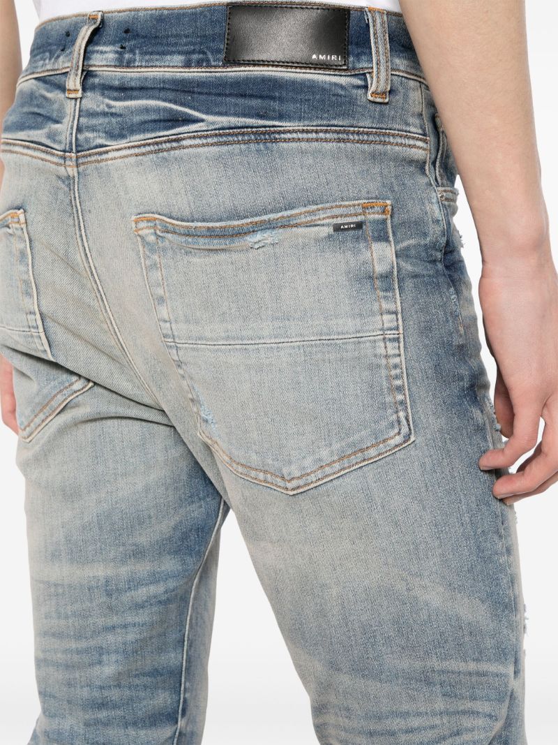 Blue Distressed Slim-cut Jeans