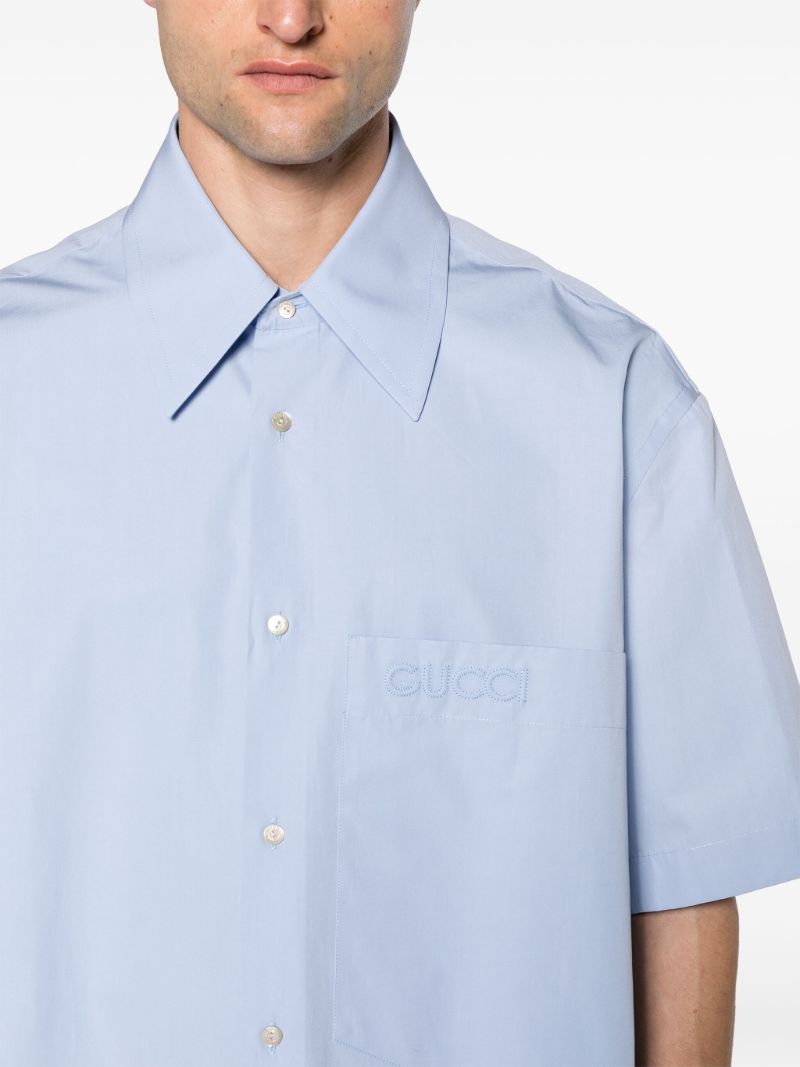 Blue Logo-embroidered Cotton Shirt