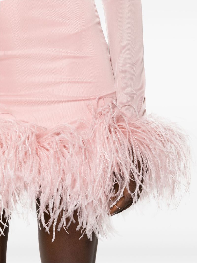 Pink Luna Feather-trim Mini Dress