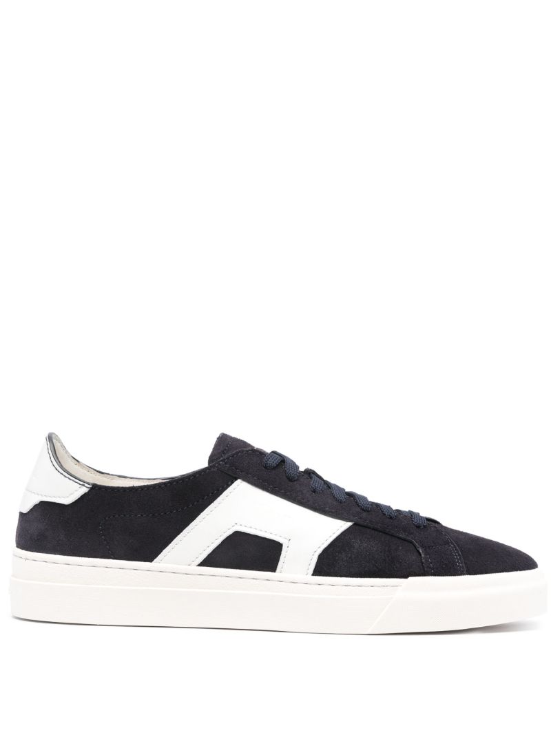 Blue Double Buckle Leather Sneakers