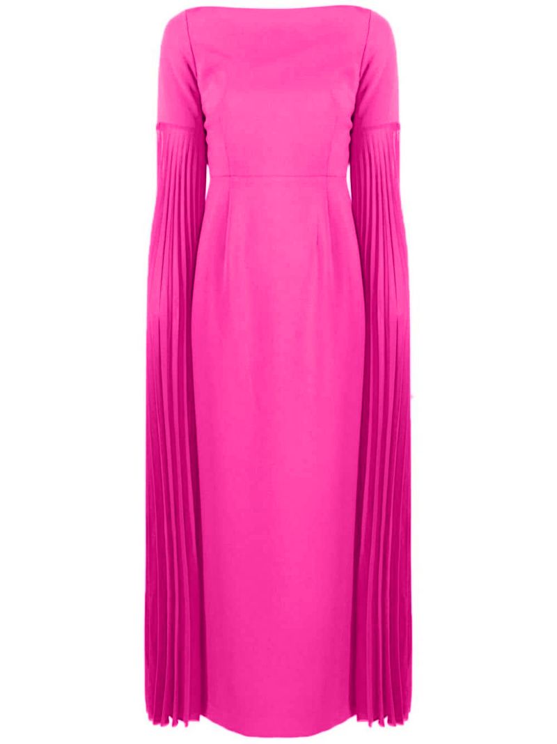 Solace Grace Crew Neck Extra Long Pleats Sleeves Maxi Dress