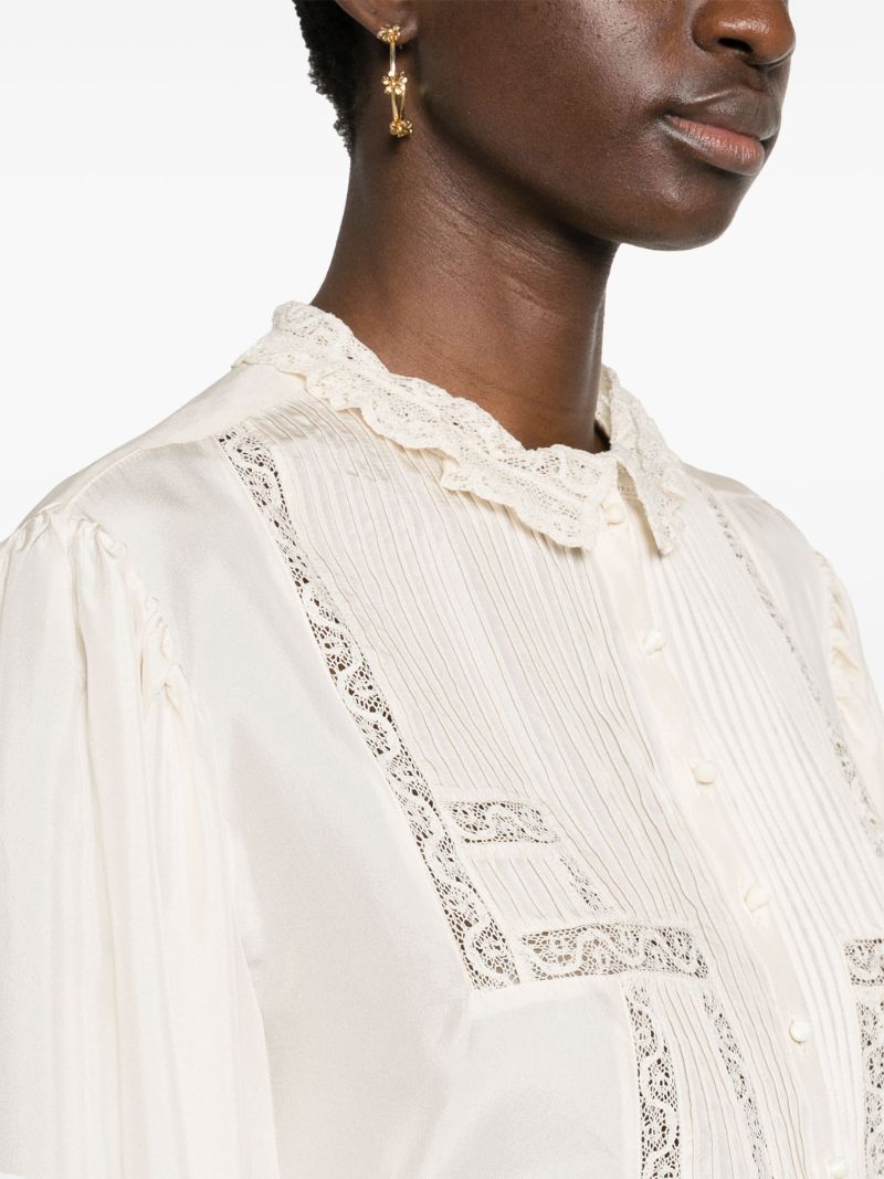 White Zayen Lace-trim Silk Shirt