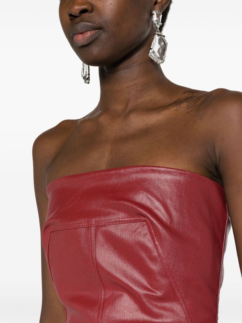 Red Coated Denim Bustier Top