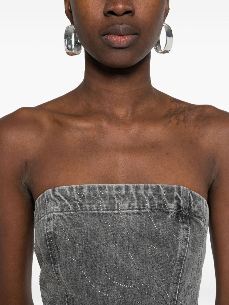 Grey Rhinestone Denim Mini Dress