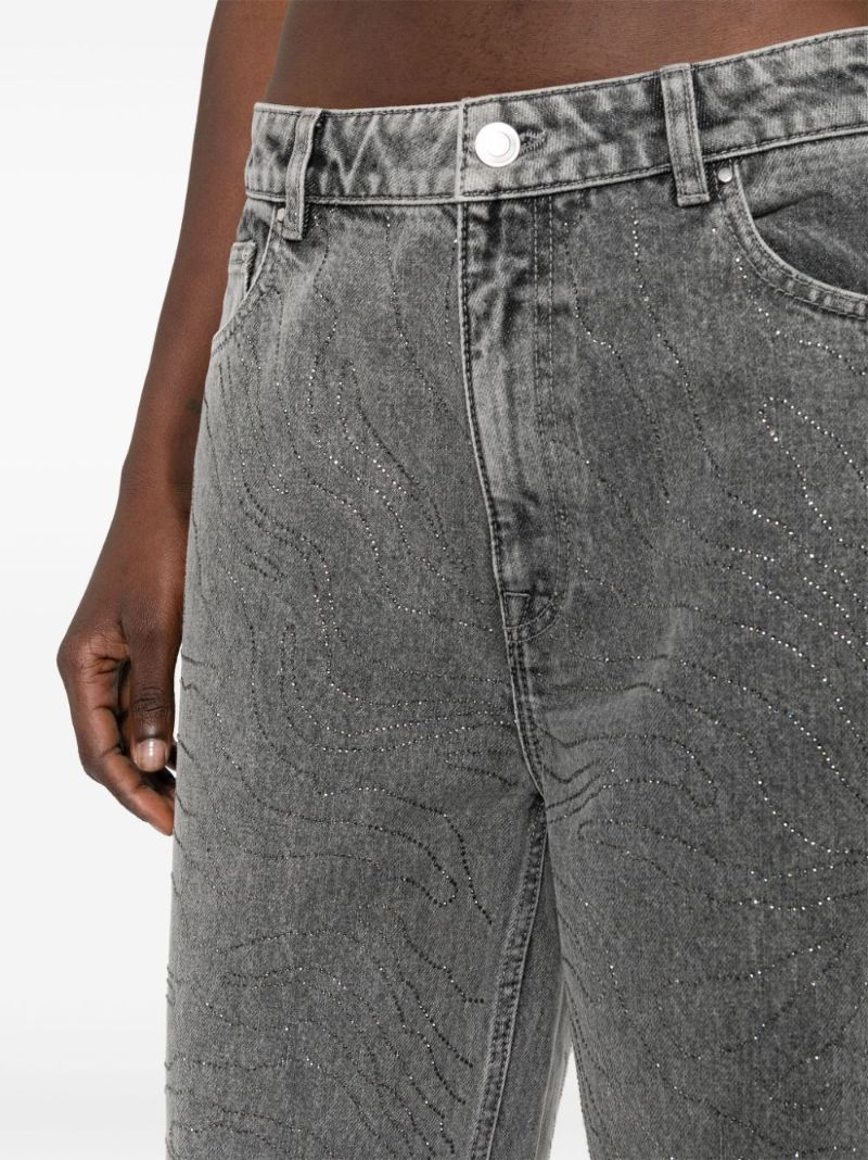 Grey Rhinestone Wide-leg Jeans