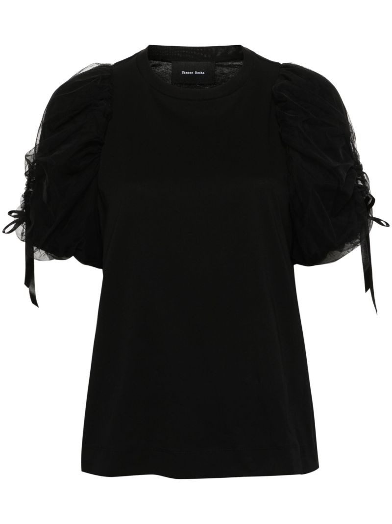 Black Bow-embellished Cotton T-shirt