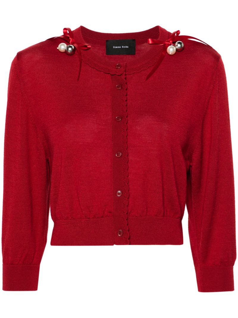 Red Bell-charm Cropped Cardigan