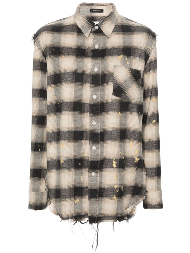 Neutral Exposed-seams Checked Shirt