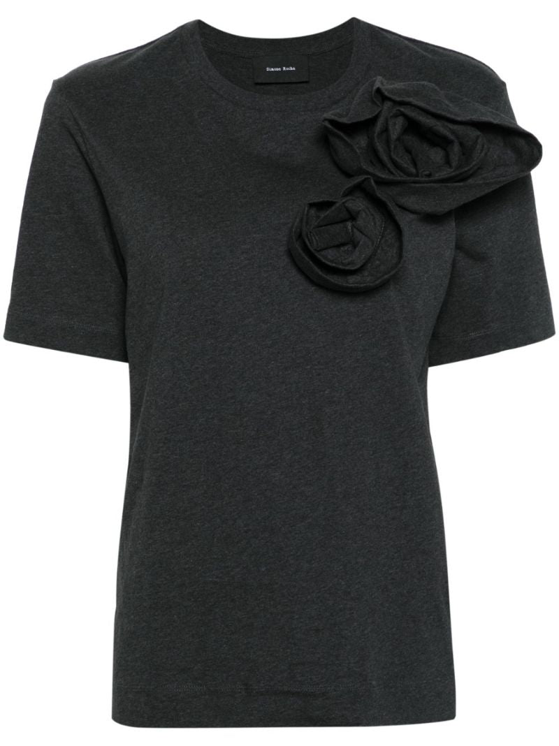 Black Pressed Rose Cotton T-shirt