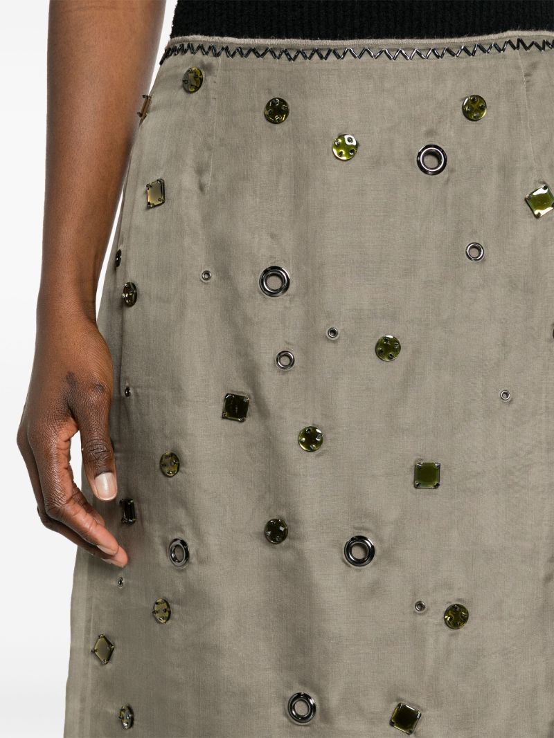 Brown Crystal-embellished Silk Midi Skirt