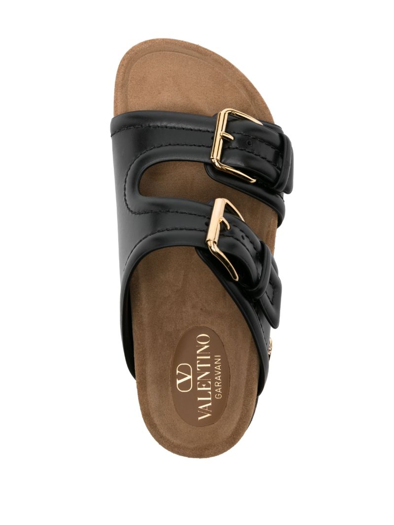 Black Fussfriend Double-strap Leather Slides