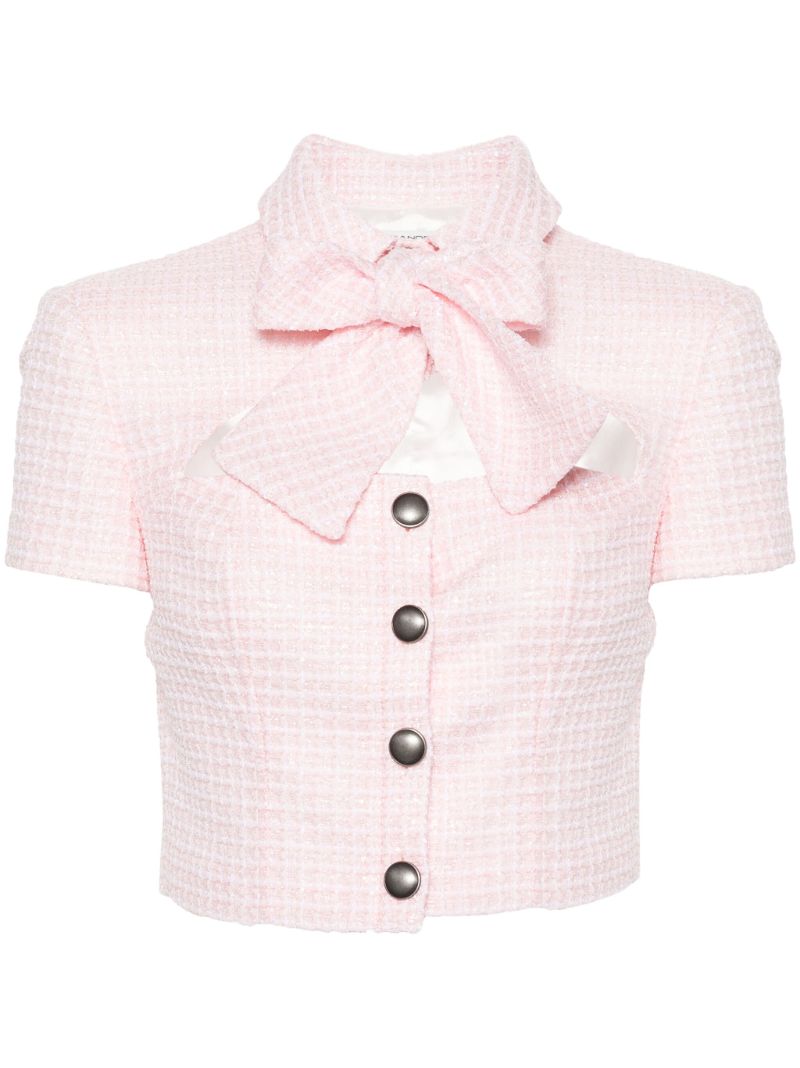 Pink Bow-detailed Tweed Crop Top