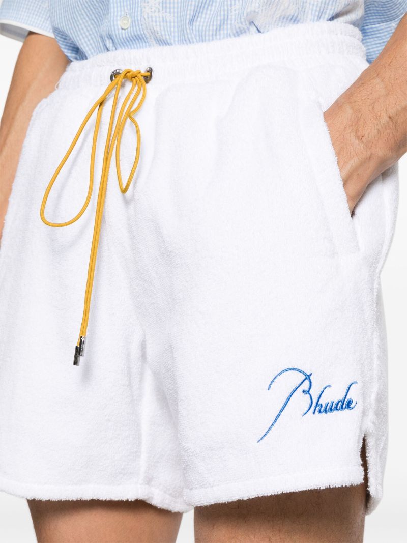 White Logo Embroidered Terry Cloth Shorts