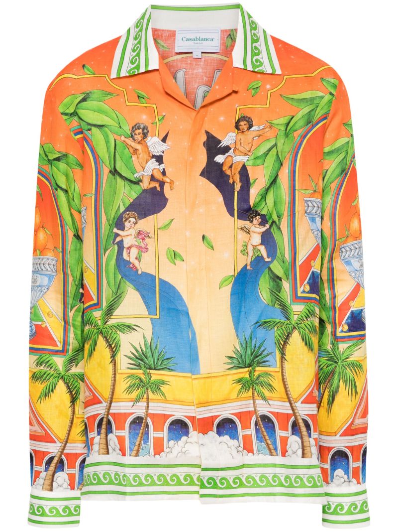 Orange Trophy-print Linen Shirt
