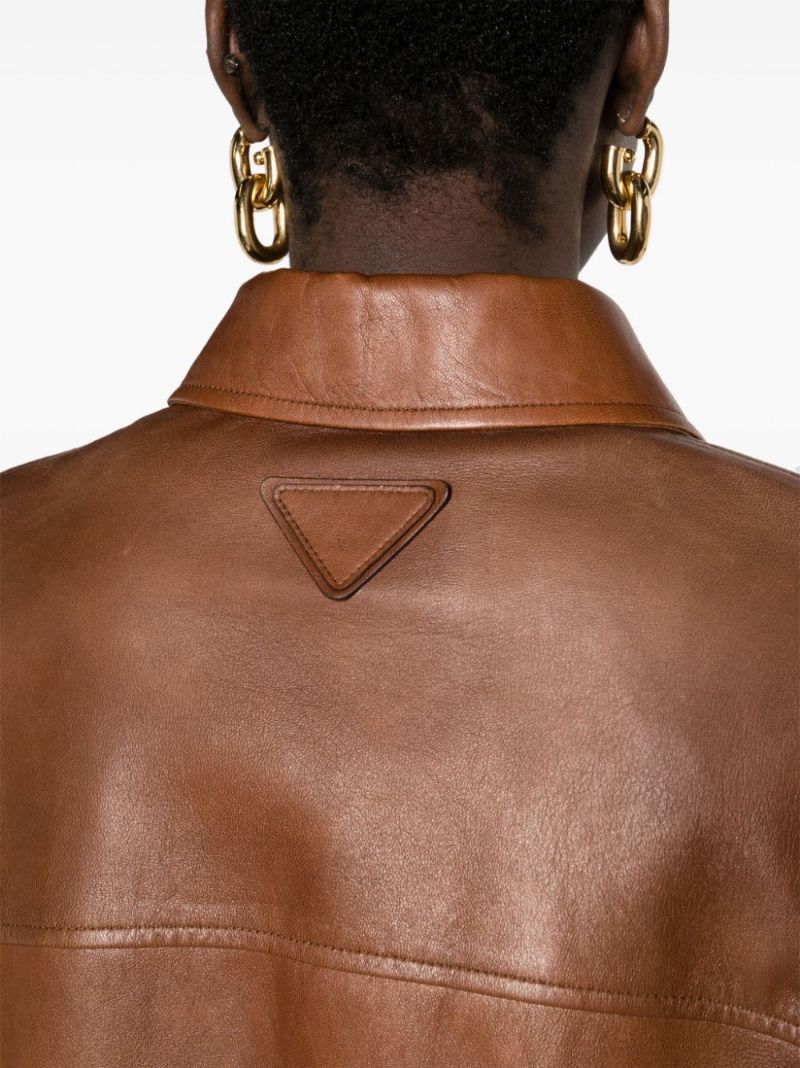 Brown Triangle-logo Leather Jacket