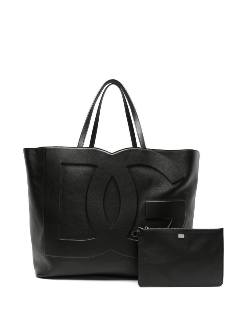 Black Logo-embossed Leather Tote Bag
