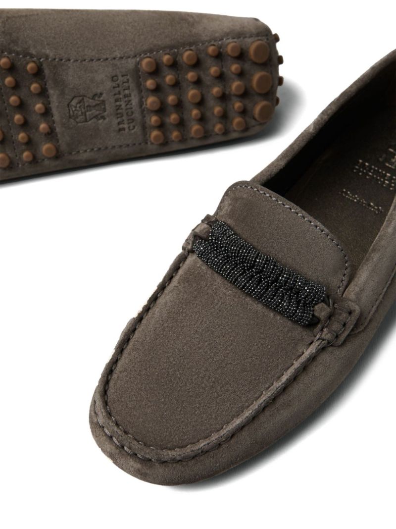 Grey Monili-chain Suede Loafers