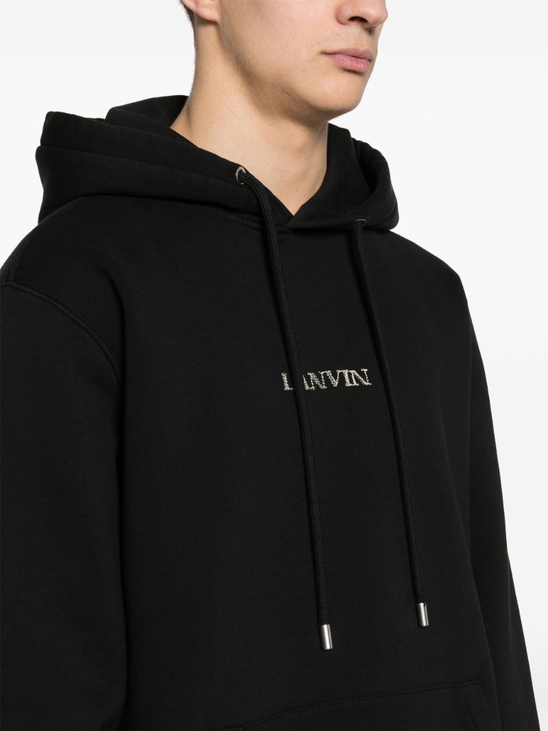 Black Logo-embroidered Cotton Hoodie