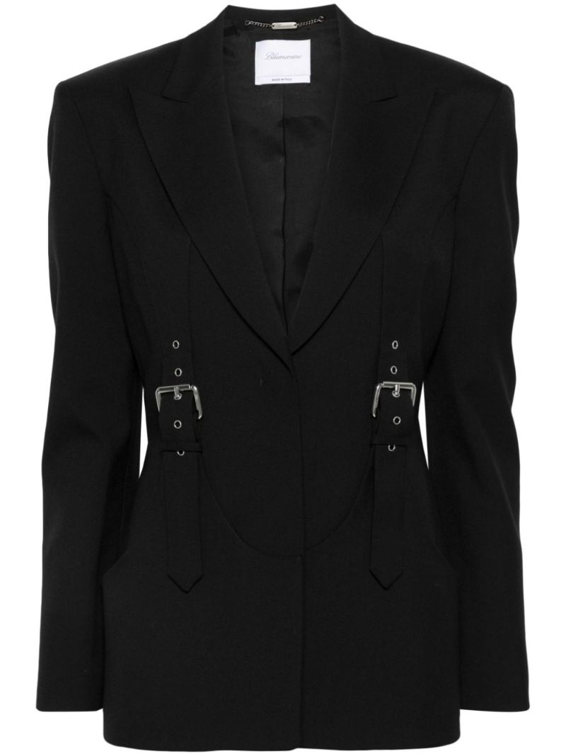 Black Buckle-embellished Single-breasted Blazer