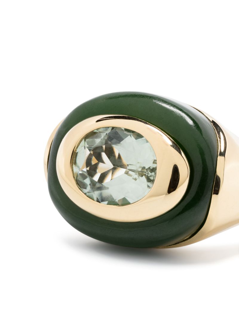 18k Yellow Gold Jade and Prasiolite Ring