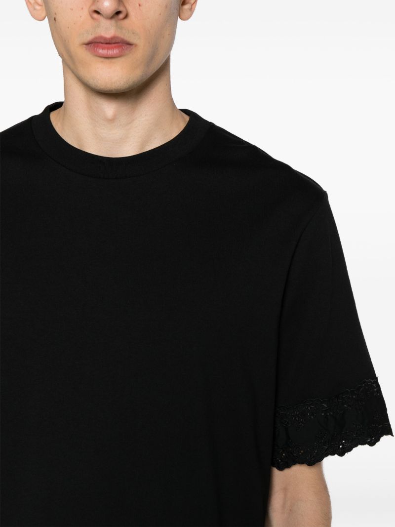 Black Floral Embroidered Cotton T-shirt