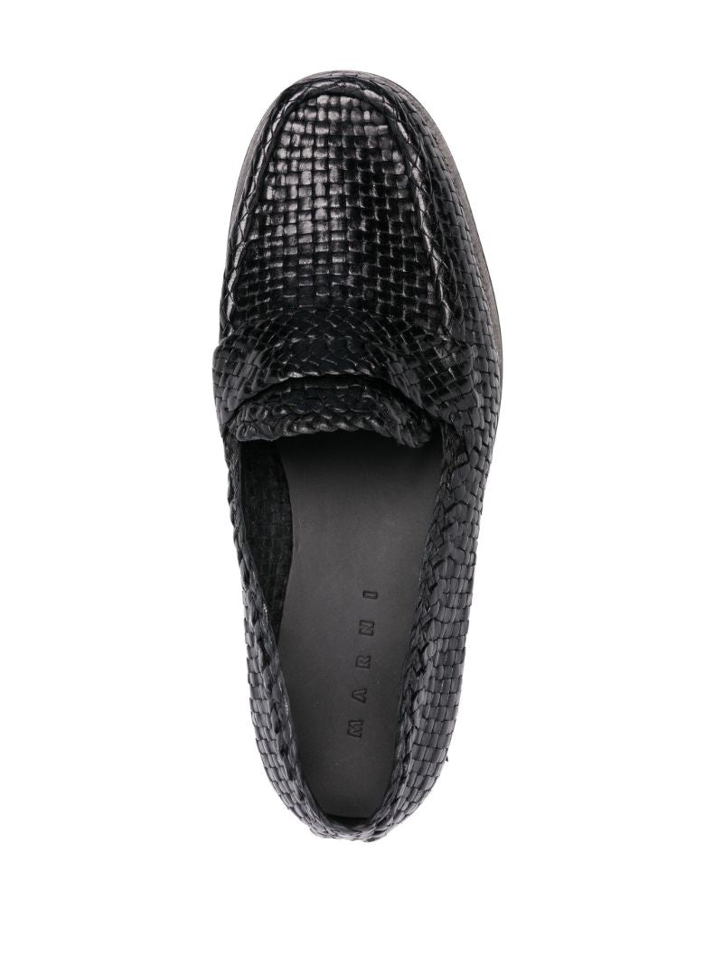 Black Interwoven Leather Loafers
