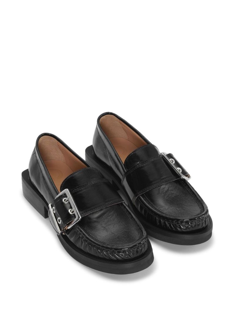 Black Low-heel Buckled Loafers
