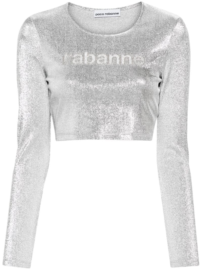 Silver-tone Logo-embroidered Cropped T-shirt